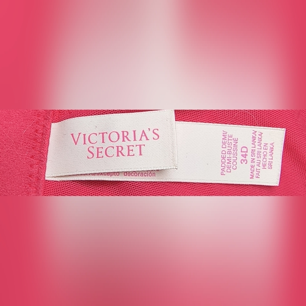 Victoria's Secret Reddish Fuschia Pink Lace Bra with Sparkle Embellishments 34D - Picture 4 of 7